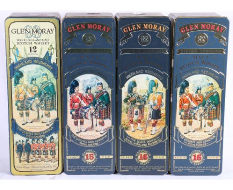 Four bottles of GLEN MORAY highland single malt scotch whisky including two 16 year old 70cl 40cl, 15 year old 70cl 43% vol a
