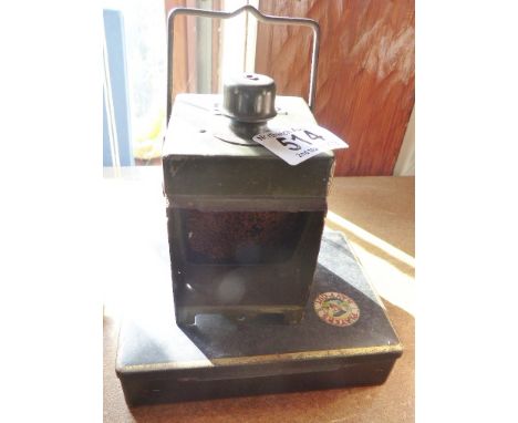 LANTERN TRAFFIC LAMP. Lantern electric traffic lamp and early Players cigarette tin
