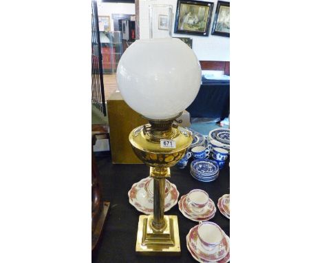 BRASS PARAFFIN LAMP. Brass paraffin lamp, H ~ 74cm