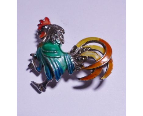 ENAMEL AND MARCASITE BROOCH. Enamel and marcasite cockerel brooch