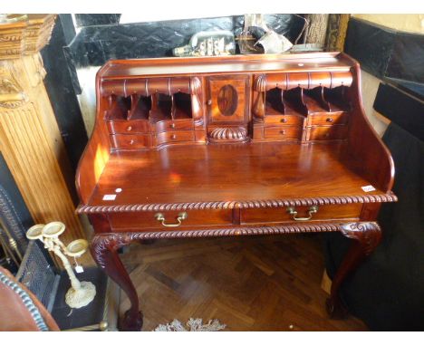 CHIPPENDALE STYLE DESK. Chippendale style oak desk with rope edging and secret drawer on ball and claw feet