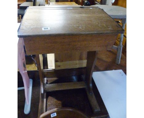 OAK SCHOOL DESK. Vintage oak school desk, lacking inkwell, L ~ 57cm