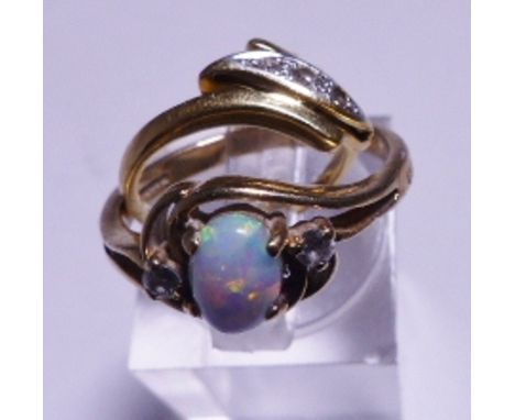 9CT GOLD RING. 9ct gold and opal ring, size N/O and one further ring