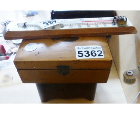 MAUCHLINEWARE STORAGE BOX. Mauchlineware storage box, musical storage box and thermometer