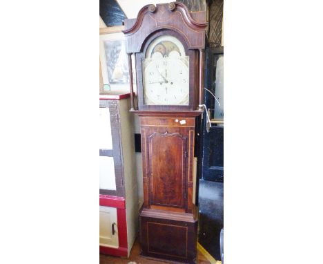 ADAMS LONGCASE CLOCK. Adams of Middlewich chiming inlaid longcase clock with rolling moon function and subsidiary seconds and