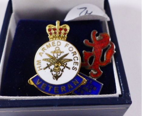 ENAMEL EXHIBITION BADGE. Armed Forces Veteran lapel badge and Empire Exhibition Scotland enamel badge