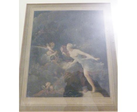 FRED MILLAR LITHOGRAPH. Framed and glazed lithograph of cherub scene from a Fragonard original, signed Fred Millar in pencil,