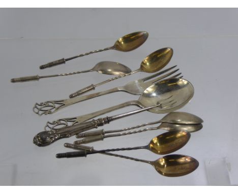 Miscellaneous Silver, including seven cartridge topped coffee spoons, Birmingham hallmark. together with a silver christening