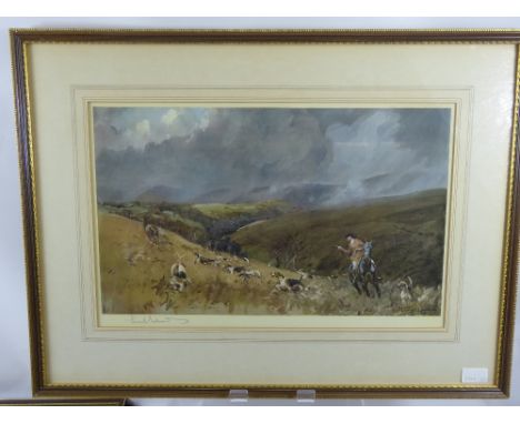 Lionel Edwards Coloured Print, depicting Devon and Somerset Stag Hounds, signed in pencil lower left, approx 50 x 32 cms.