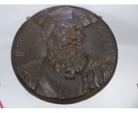 A Victorian Cast Iron Roundel/Plaque of Vasco da Gama, Portuguese Explorer, approx 38 cms d.