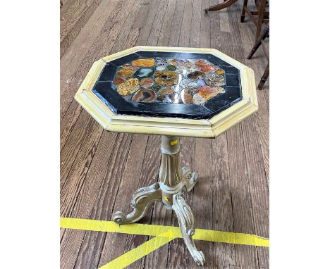 A French or Italian Marble Top Tripod Table. Circa 1850. Or possibly older.The top inset with specimen marbles. On a painted 