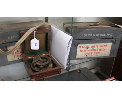 Two Astro MkII Compasses in Grey Wood Cases and JH Steward Ltd Combination Sundial-Compass in Wood Case (3) 