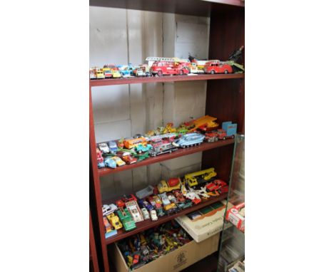 A Large Selection of Playworn Diecast Vehicles, including Dinky 956 Turntable Fire Escape, 555 Commer Fire Engine, Spectrun P
