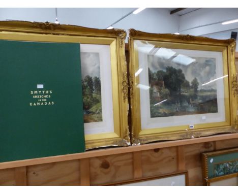 TWO VINTAGE COLOUR MEZZOTINTS AFTER CONSTABLE PENCIL SIGNED J.C WEBB TOGETHER WITH A REPRINT OF SMYTH'S SKETCHES IN THE CANAD