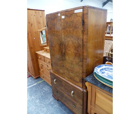 AN VINTAGE BURL WALNUT ART DECO STYLE LINEN CABINET H 153 x W 84 x D 47cms