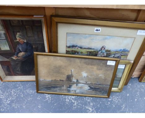 FOUR 19th/20th CENTURY OIL PAINTINGS AND WATERCOLOURS: THREE LANDSCAPES AND A PORTRAIT .(4)