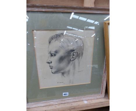 ALFRED KINSLEY LAWRENCE (B1893-1975) PORTRAIT OF A YOUNG MAN, PENCIL DRAWING SIGNED AND DATED, GALLERY LABEL VERSO 29 x 28 cm