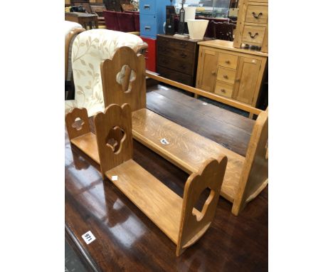 THREE LIGHT OAK BOOK STANDS (3)