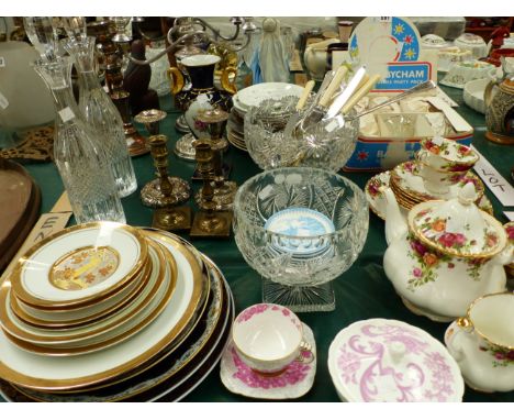 ROYAL ALBERT OLD COUNTRY ROSE TEA WARES, A 19th C WEDGWOOD PLATE BABYSHAM GLASSES, GLASS BOWLS, ELECTROPLATE CANDLESTICKS, A 