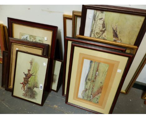 LARGE GROUP OF VINTAGE HUNTING AND RELATED PICTURES.&nbsp;INCLUDING TWO CECIL ALDIN DOG PRINTS
