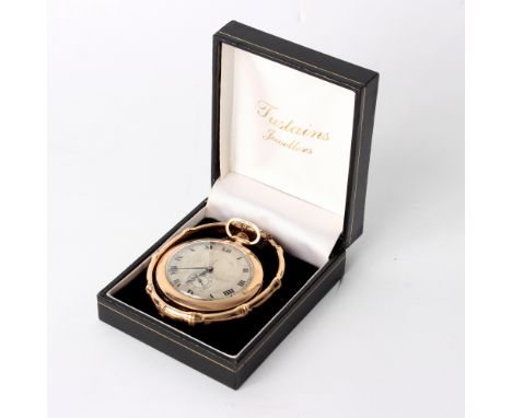 A 9ct gold cased open faced pocket watch, the silvered dial with Roman numerals and subsidiary seconds dial, case number 1125