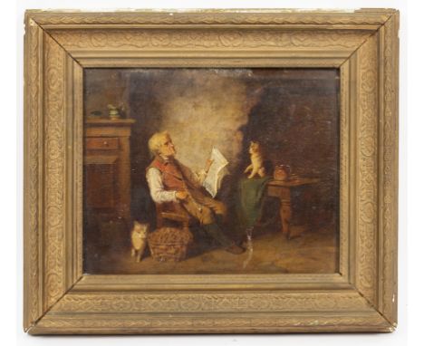 Attributed to George Hepper (British c.1840-c.1870)/Old Man Seated with Newspaper and Pipe/indistinctly signed lower left/oil