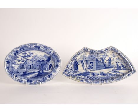 A Spode small oval dish printed with Harbour at Macri pattern and a supper dish with Sarcophagus near Castle Rosso from the C