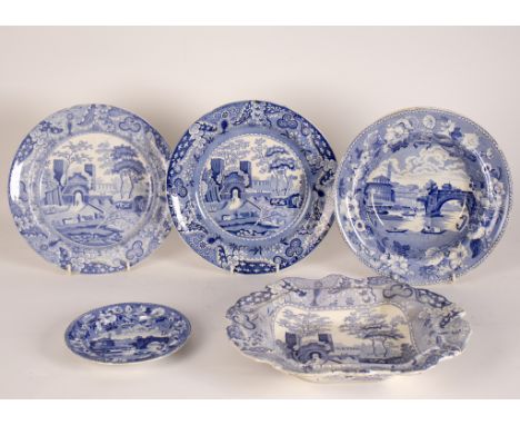 Three Spode Italian pattern plates, two Tower and Bridge of Solano pattern plates, another of the same pattern, a Lockett &am