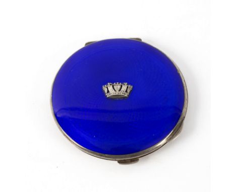 A silver and enamel compact, the cover with Naval crown on a blue guilloché enamel ground