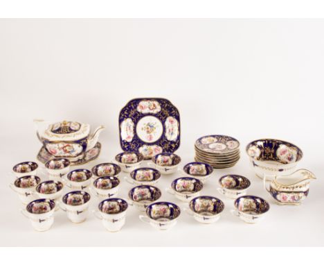 A Victorian tea set by H & R Daniel, comprising teapot, jug, slop bowl, two plates, eight saucers and twenty cups various Con