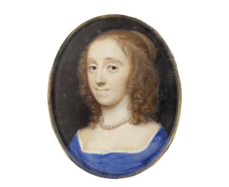 Samuel Cooper (1609-1672)/Portrait Miniature of a Lady/wearing a pearl necklace and blue dress/initialled SC and dated 1649/w