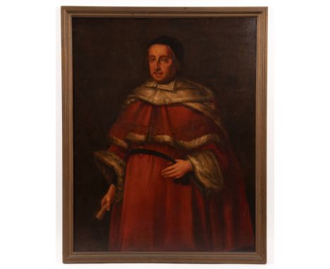 Late 19th Century English School/Portrait of Sir Matthew Hale/three-quarter length, wearing a red ermine lined cloak/oil on c