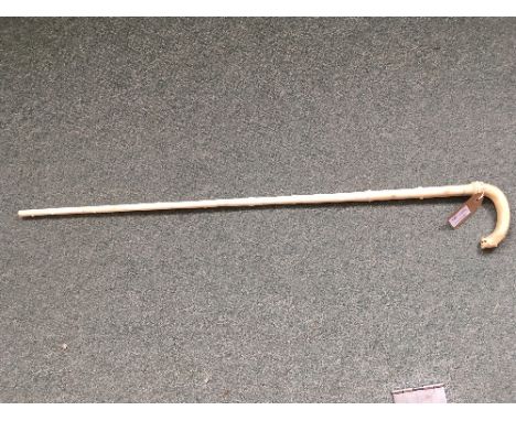 A Indian knotted ivory walking stick, the loop handle with lion mask terminal/see illustration Condition Report: This lot con