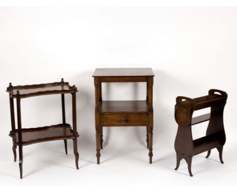 A 19th Century mahogany two-tier bedside table fitted a drawer, 53cm wide together with an Edwardian mahogany galleried two-t