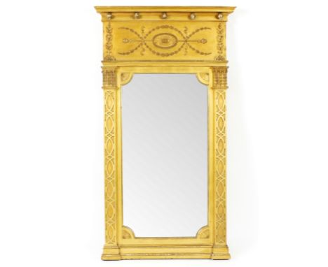 A Regency gilt framed pier mirror, with ball studded cornice and flanked by blind fret carved pilasters, 112cm x 62cm/see ill