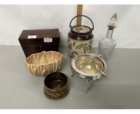 Mixed Lot: Small sarcophagus formed tea caddy and other items