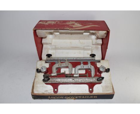 BOX CONTAINING WOODWORKING TOOLS FOR DOVETAILS, ENTITLED "ARCOY DOVETAILER"