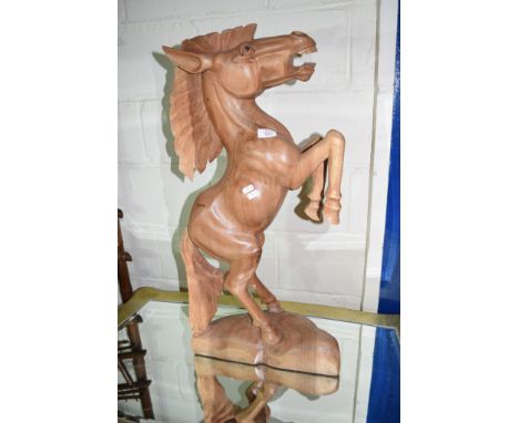 IMPRESSIVE WOODEN MODEL OF A PRANCING HORSE, HEIGHT APPROX 81CM