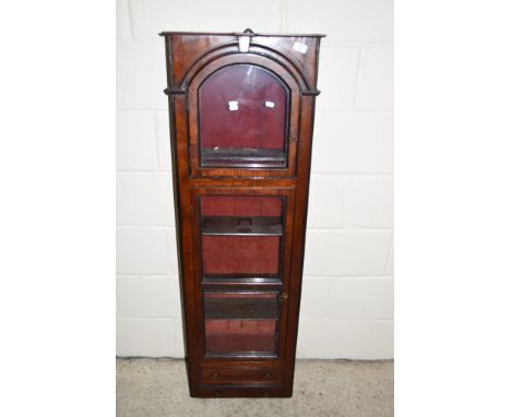 GLAZED MAHOGANY DISPLAY CABINET MODELLED OR RE-PURPOSED AS A CLOCK CASE, WIDTH APPROX 47CM