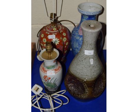 TABLE LAMPS AND A CHINESE BLUE GROUND VASE