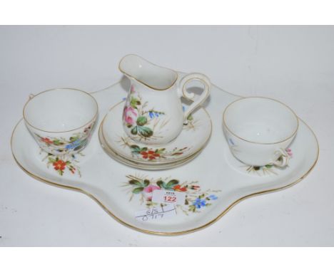 PORCELAIN TEA FOR TWO SET WITH SHAPED TRAY, TWO CUPS AND SAUCERS AND MILK JUG