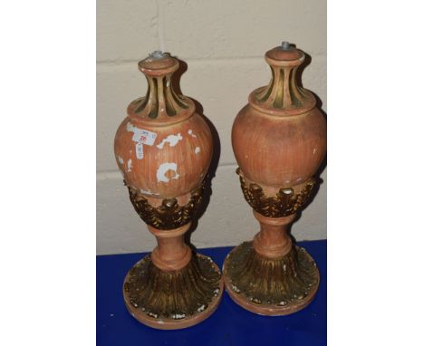 TWO TERRACOTTA LAMP BASES MODELLED IN CLASSICAL STYLE