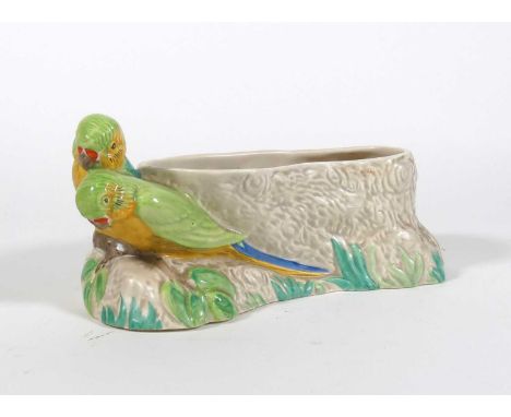 A Clarice Cliff 'Lovebirds' flower trough, printed Newport Pottery mark to the underside, L. 27.5cmNo visible damage or repai