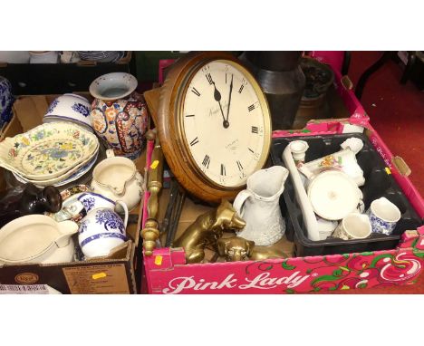 A collection of miscellaneous items to inlcude a Victorian style oak cased dial clock, signed Knight &amp; Gibbins, London, h