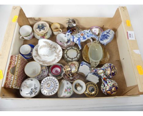 Miniature ceramics to include a pair of 19th century Derby bottle vases, 9cm, a Royal Worcester pot pourri and cover, shape 2
