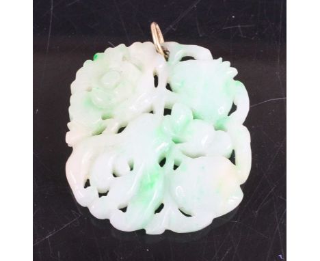 A Chinese carved celadon jade pendant, 13.7g, 3.8x3.4cm