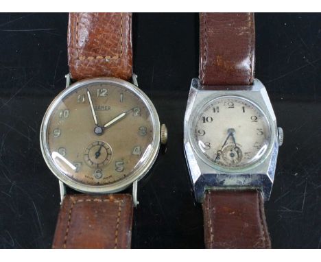 A circa 1950s gent's Roamer steel cased manual wind wristwatch, having luminous Arabic dial, together with a pre-war steel ca