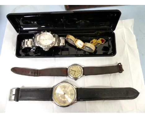 A small quantity of costume jewellery to include fashion watches, Alprosa gent's steel cased manual wind wristwatch, circa 19