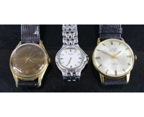 A circa 1950s gent's Venus gold plated manual wind wristwatch, together with one other of the period by Limit of Switzerland,