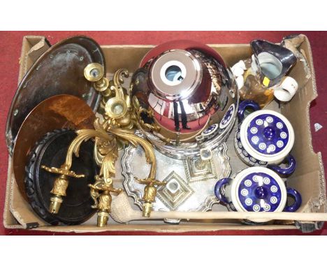 A collection of miscellaneous items to include an oversized clay pipe, Staffordshire toby jug, and an ornate three-branch wal